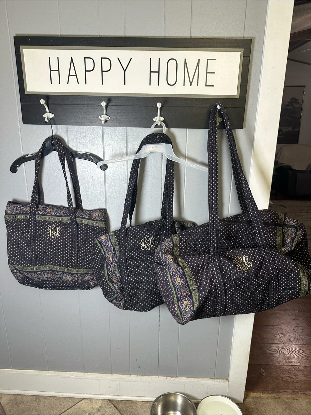 Vera Bradley set of three Quilted Tote duffle bagsPaisley Edge and Monogram